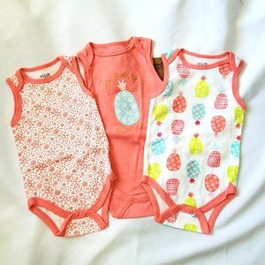 Chick Pea Bodysuits Size 6-9 Months Set Of 3 Floral Pineappple